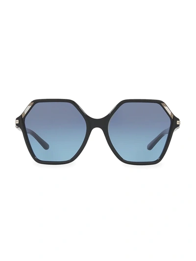 Tory Burch 57mm Polygon Inlaid Sunglasses In Black