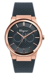 Ferragamo Sapphire Rose Gold Watch In Black/ Rose Gold