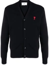 Ami Alexandre Mattiussi Ami Ami De Coeur Embroidered Knit Cardigan In Black,red