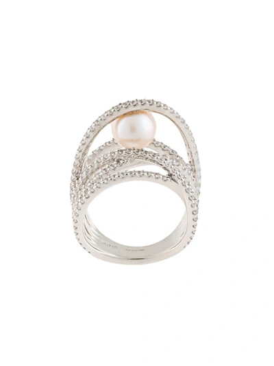 Apm Monaco Maltese Inside Pearl Multi-hoop Ring In Silver