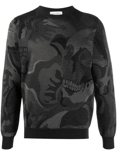 Alexander Mcqueen Abstract-print Long-sleeve Sweatshirt In Charcoal/black