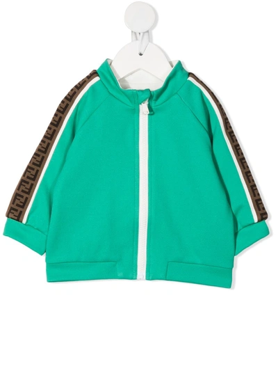 Fendi Kids' Ff Logo衣袖夹克 In Green