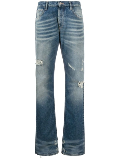 Attico Distressed Straight-leg Jeans In Blue