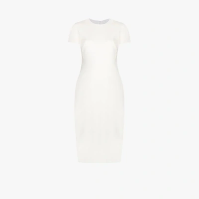 Victoria Beckham Short Sleeve Fitted Midi Dress In White