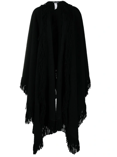 Dolce & Gabbana Black Cape With Fringing In Nero