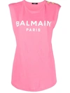 BALMAIN LOGO-PRINT SLEEVELESS T-SHIRT