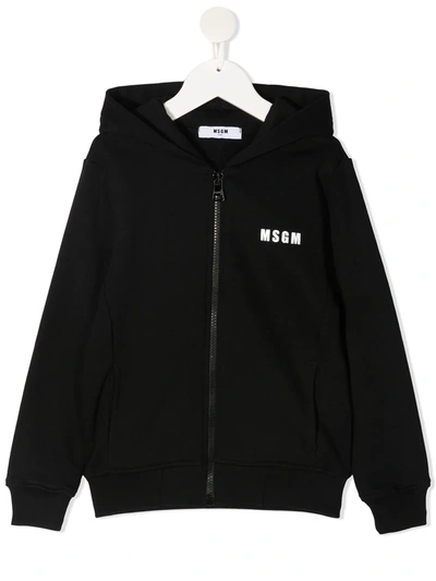 Msgm Kids' Slogan-print Cotton Hoodie In Black