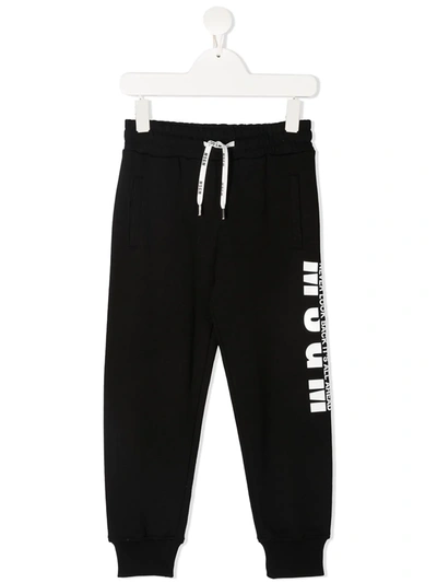 Msgm Teen Slogan-print Track Pants In Black