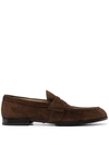Tod's Almond Toe Suede Penny Strap Loafers In Brown