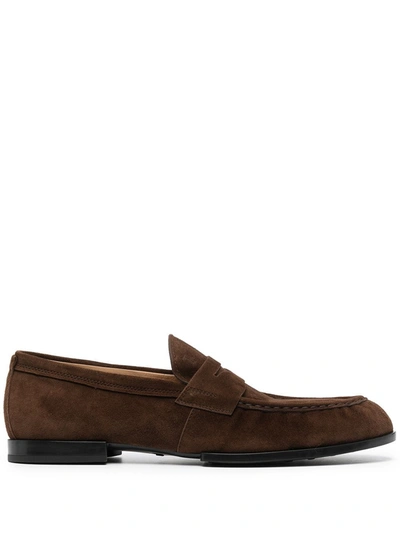 Tod's Leather Low-heel Loafers In Brown