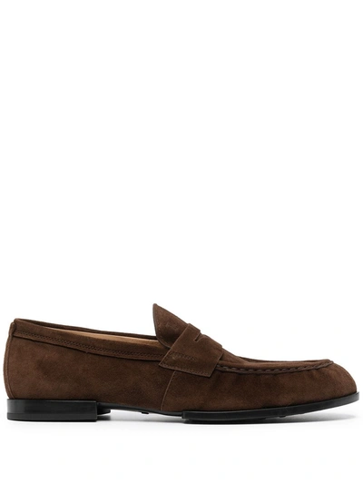 Tod's Monogram Suede Loafers In Brown