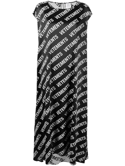 Vetements All-over Logo Viscose Blend Satin Dress In Black White (black)