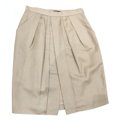 Pre-owned Stefanel Linen Mid-length Skirt In Beige