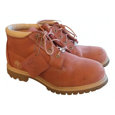 Pre-owned Timberland Leather Ankle Boots In Pink