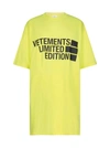 VETEMENTS LIMITED EDITION LOGO OVERSIZED COTTON T-SHIRT,UE51TR810Y -NEONYELLOW