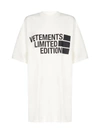 VETEMENTS LIMITED EDITION LOGO OVERSIZED COTTON T-SHIRT,UE51TR810W -WHITE