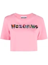 MOSCHINO LOGO EMBROIDERED CROPPED T-SHIRT
