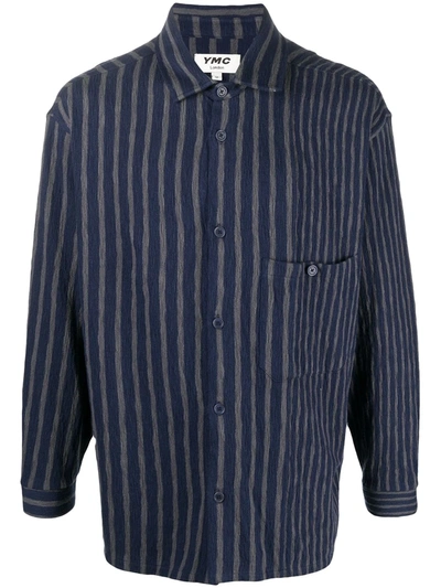 Ymc You Must Create Stripe-print Organic Cotton Shirt In Blue