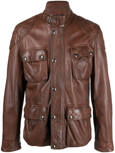 Belstaff Zipped Biker Jacket In Brown