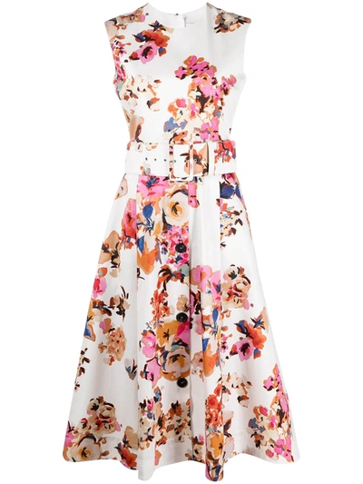 Msgm Floral Print Sleeveless Belted Dress In White