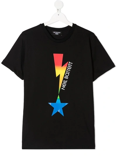 Neil Barrett Teen Lightning Bolt-print T-shirt In Black