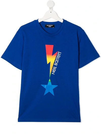 Neil Barrett Teen Lightning Bolt-print T-shirt In Blue