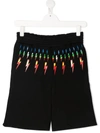 Neil Barrett Teen Lightning Bolt-print Track Shorts In Black