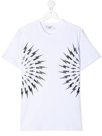 Neil Barrett Teen Lightning Bolt-print T-shirt In White