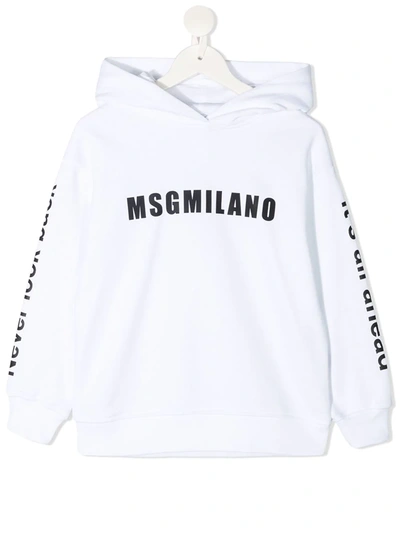 Msgm Teen Logo-print Cotton Hoodie In Bianco
