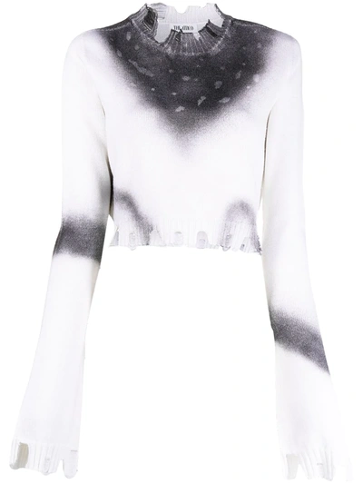 Attico Tie-dye Cropped Knit Sweater In Grey