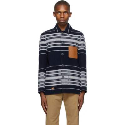 Loewe Logo-patch Striped Jacket In Blue