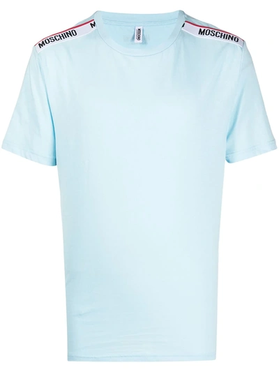 Moschino Logo-tape Crewneck Cotton-jersey T-shirt In Blue