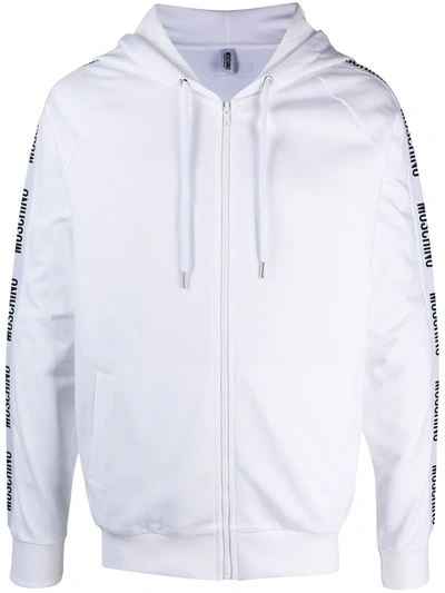 Moschino Logo-tape Zip-up Hoodie In White