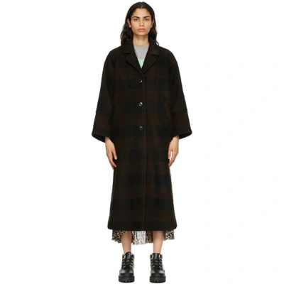 Ganni Check-pattern Single-breasted Oversized Coat In Black