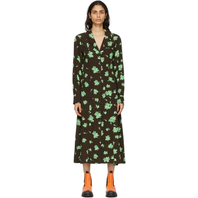 ganni green and black dress Ganni Green Leopard Print Dress, IT34 - BOPF main image 0