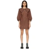 Ganni Black & Orange Seersucker Check Collar Mini Dress In 307 Flame