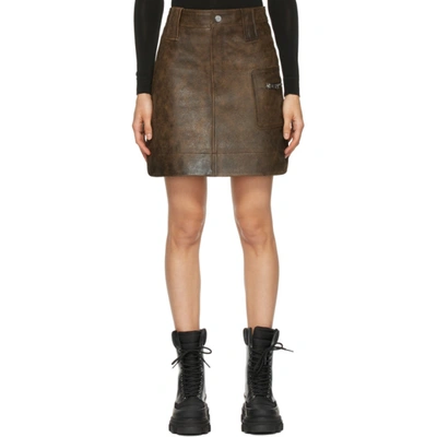 Ganni Brown Leather Washed Miniskirt