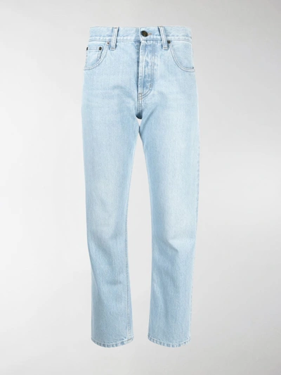 Saint Laurent Cotton Denim Straight Leg Jeans In Blue