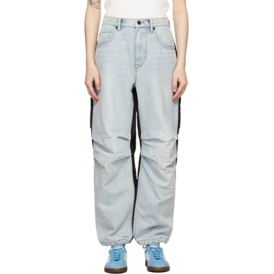 Alexander Wang Pack Mix Paneled Denim And Shell Cargo Pants In Bleach/black