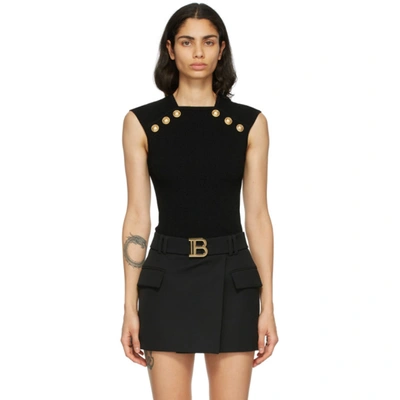 Balmain Button-embellished Ribbed-knit Tank In Blue