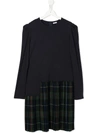 IL GUFO TEEN ASYMMETRIC TARTAN-SKIRT DRESS