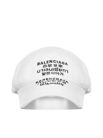 Balenciaga Languages Logo-embroidered Cotton Cap In White