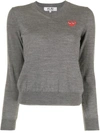 Comme Des Garçons Play Wool Jersey Intarsia Red Emblem Sweater In Gray. In Grey