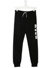 Msgm Teen Slogan-print Track Pants In Black