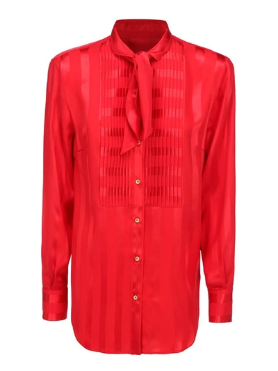 Dolce & Gabbana Satin Jacquard Shirt With Bib Detail In Red