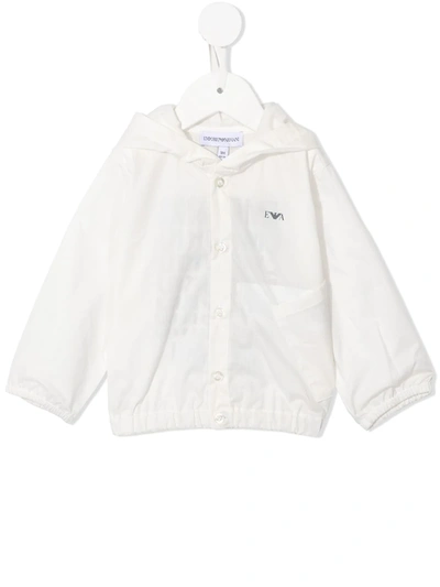 Emporio Armani Babies' Logo-print Buttoned Hooded Jacket In 白色
