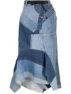 Tom Ford Denim Patchwork Godet Asymmetric Skirt In Blue