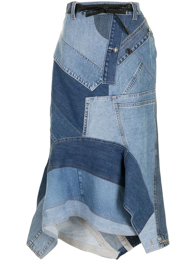 Tom Ford Denim Patchwork Godet Asymmetric Skirt In Blue