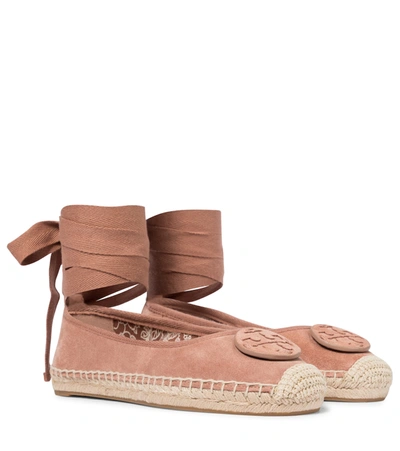 Tory Burch Minnie Ankle-wrap Suede Espadrilles In Pink