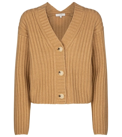 Vince V-neck Dropped-shoulder Wool And Cashmere-blend Cardigan In Brown